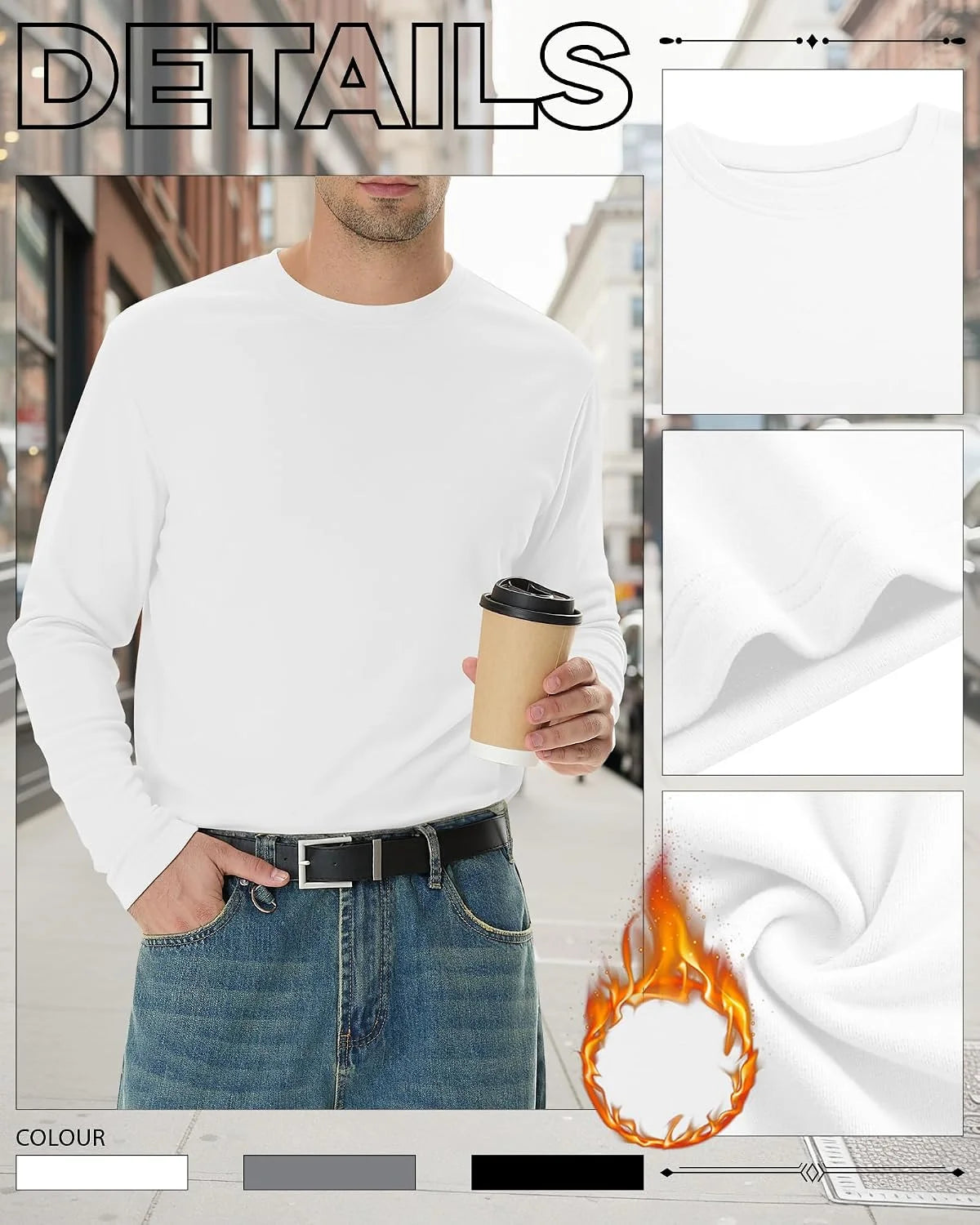 3 Pack Mens Long Sleeve Thermal Shirts Crew Neck Tops