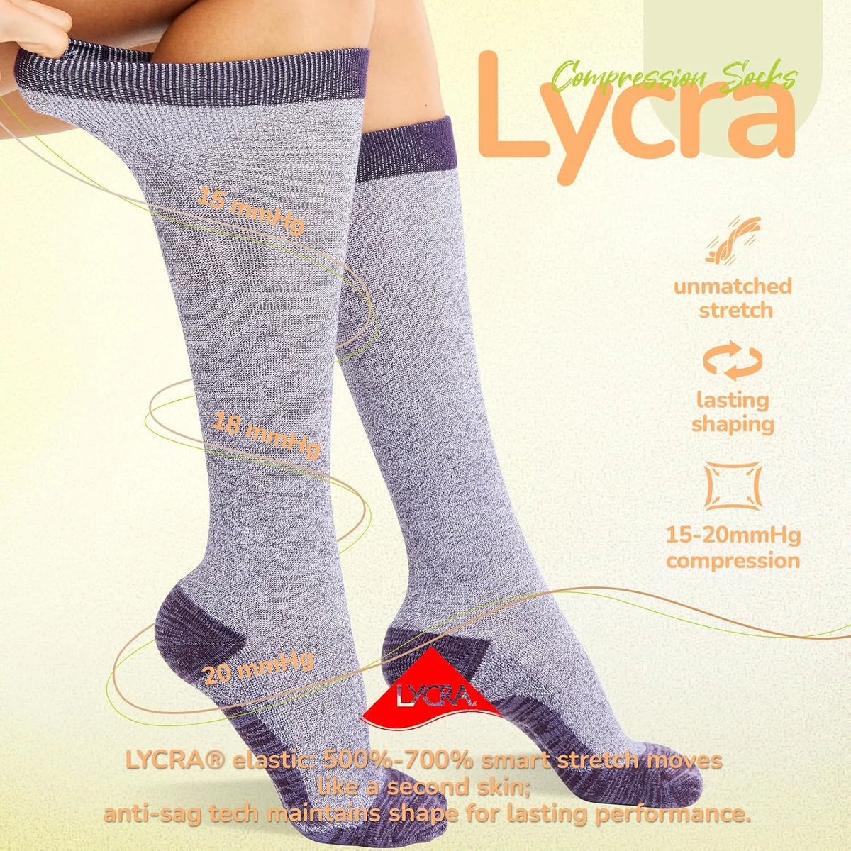 Merino Wool Compression Socks for Women Men 15-20 mmHg for flying