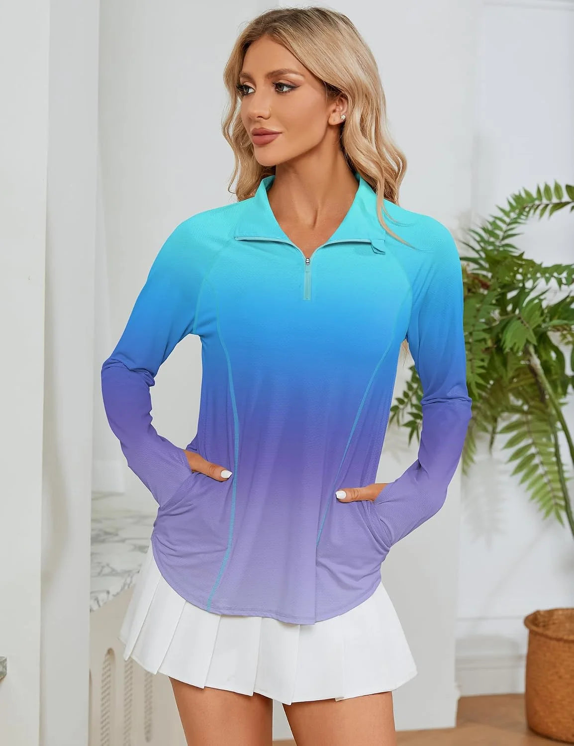 LOMON Women Long Sleeve Shirts Sun Protection 1/4 Zip Summer Quick Dry Hiking Shirts Quarter Zip Pullover for Women