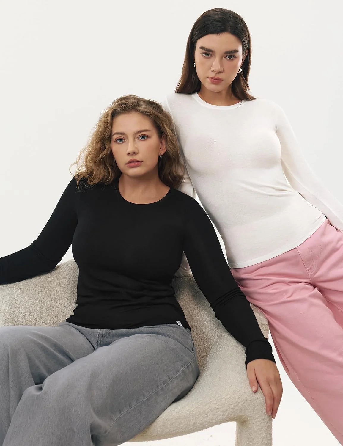 Women's Merino Wool Blend Shirts Long Sleeve Tops Crew Neck Fitted Basic Tee Cozy Embrace Collection