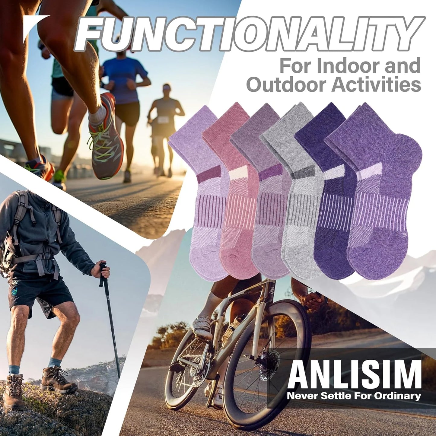 Anlisim Merino Wool Ankle Running Hiking Socks for Women and Men