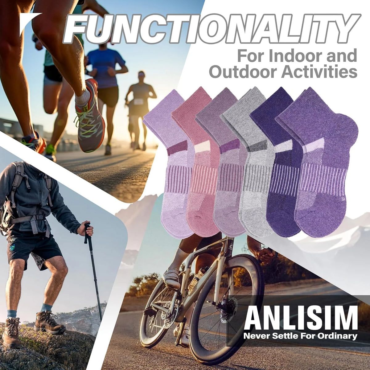 Anlisim Merino Wool Ankle Running Hiking Socks for Women and Men