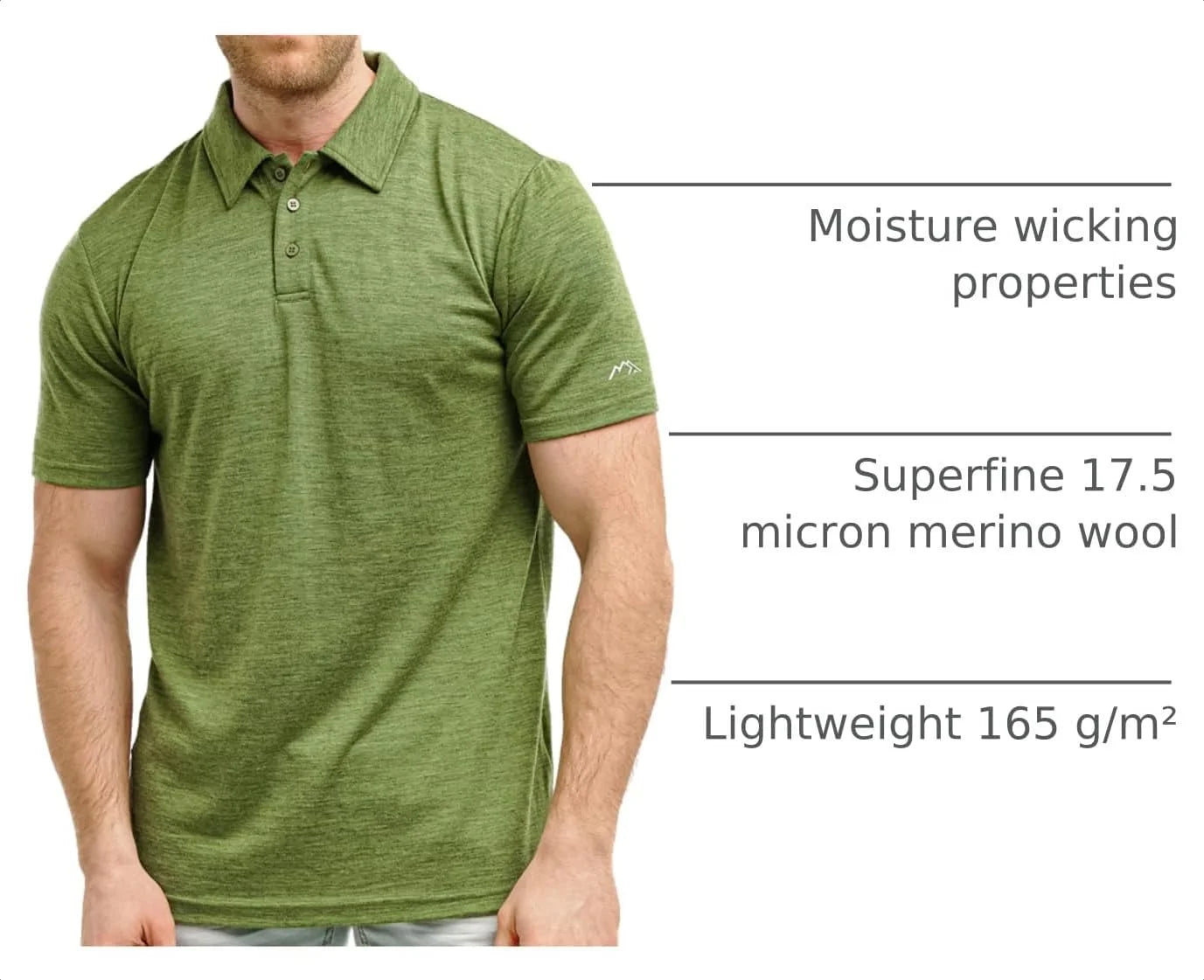 100% Merino Wool Polo Shirt Men - Short & Long Sleeve Shirt Base Later