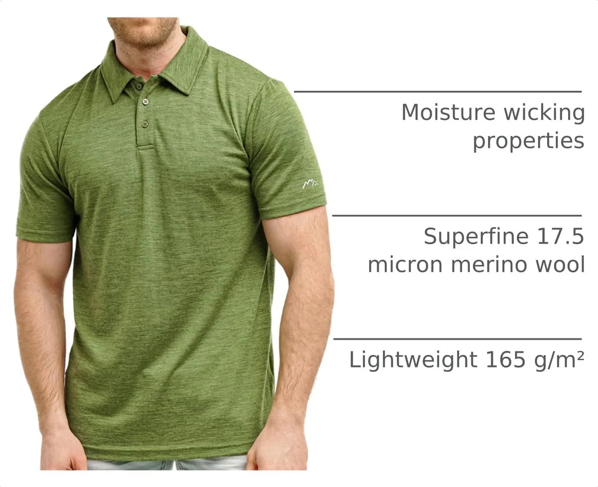 100% Merino Wool Polo Shirt Men - Short & Long Sleeve Shirt Base Later | Lightweight, Breathable Merino Wool, Naturally Anti-Odor, Moisture-Wicking Shirt for Men, Travel, Everyday Wear