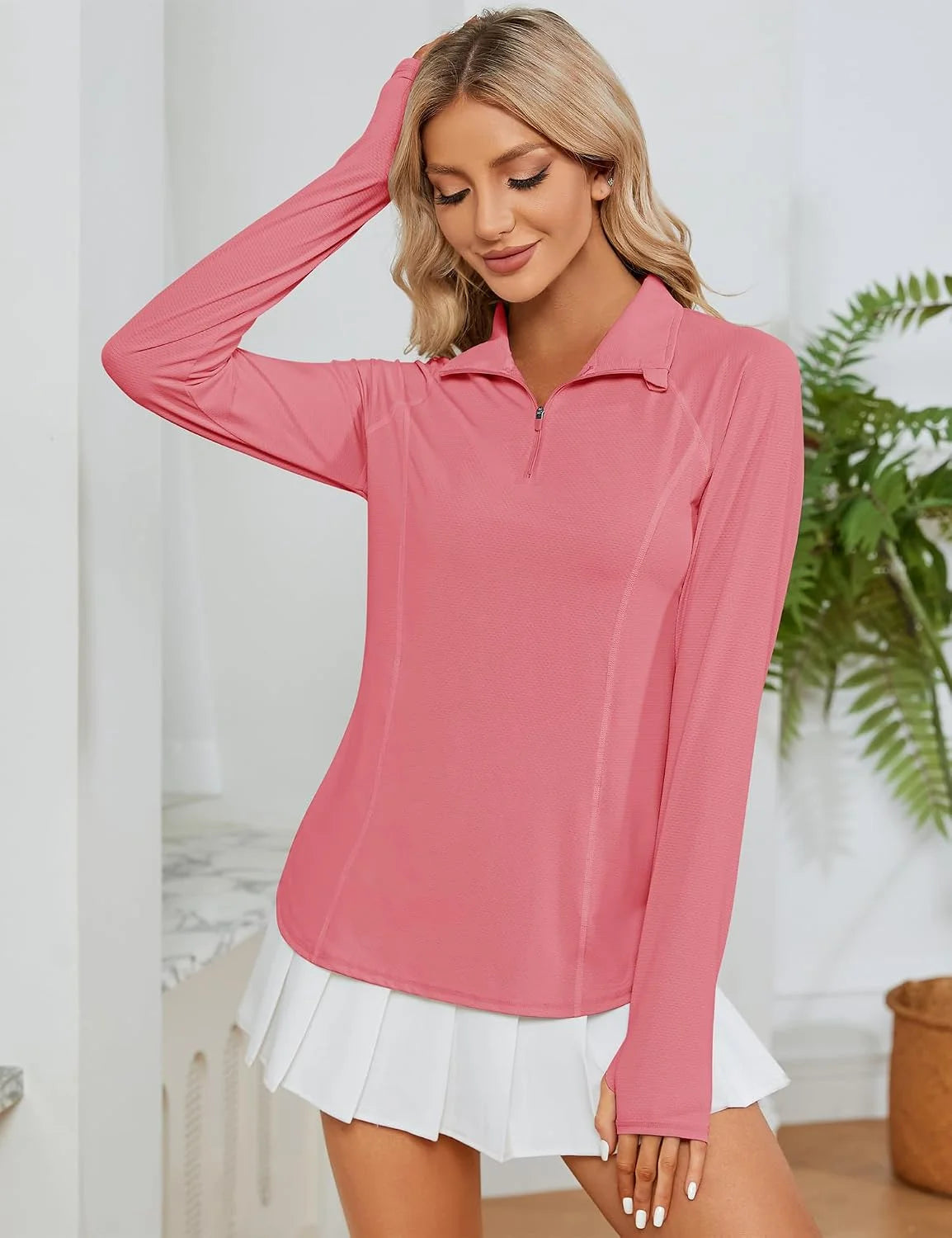 LOMON Women Long Sleeve Shirts Sun Protection 1/4 Zip Summer Quick Dry Hiking Shirts Quarter Zip Pullover for Women