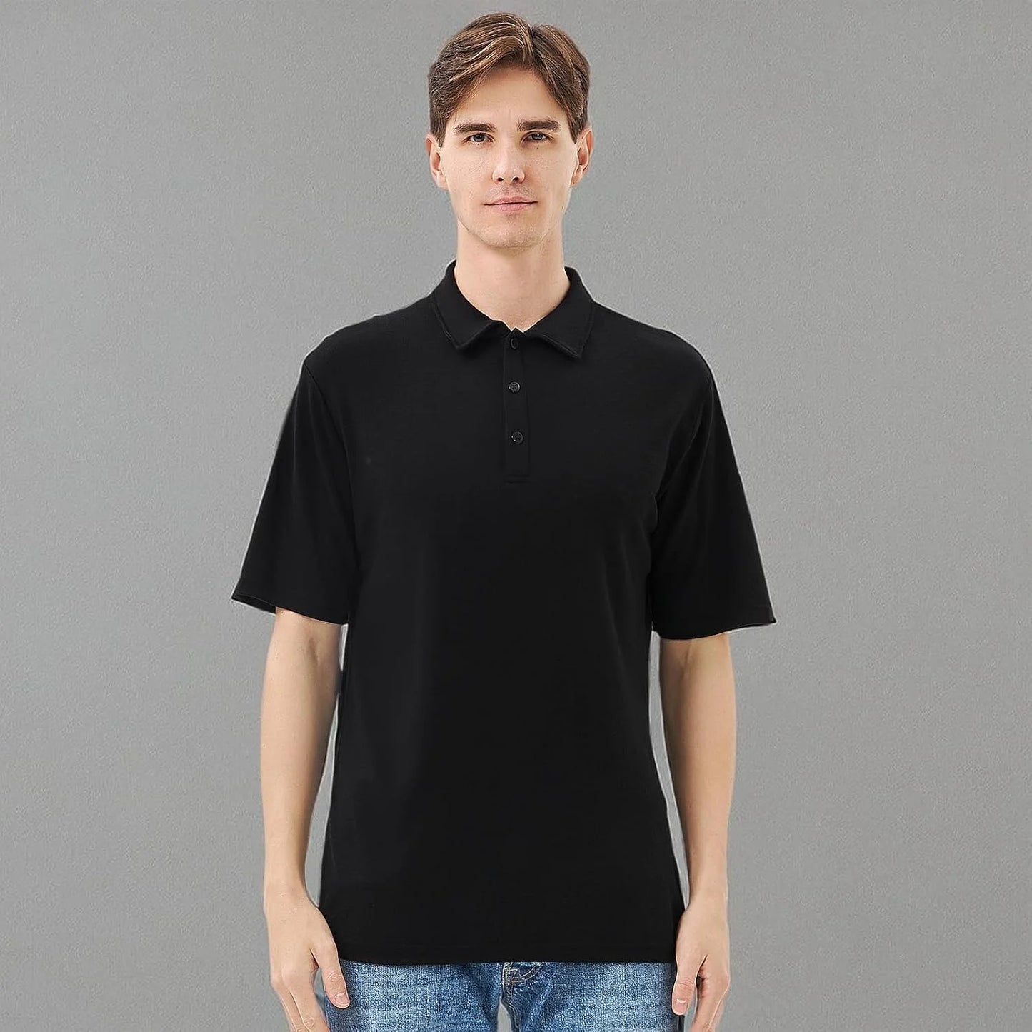 Merino Protect 100% Merino Wool Polo Shirts Mens Anti-Odor Short Sleeve Moisture Wicking Base Layer for Travel