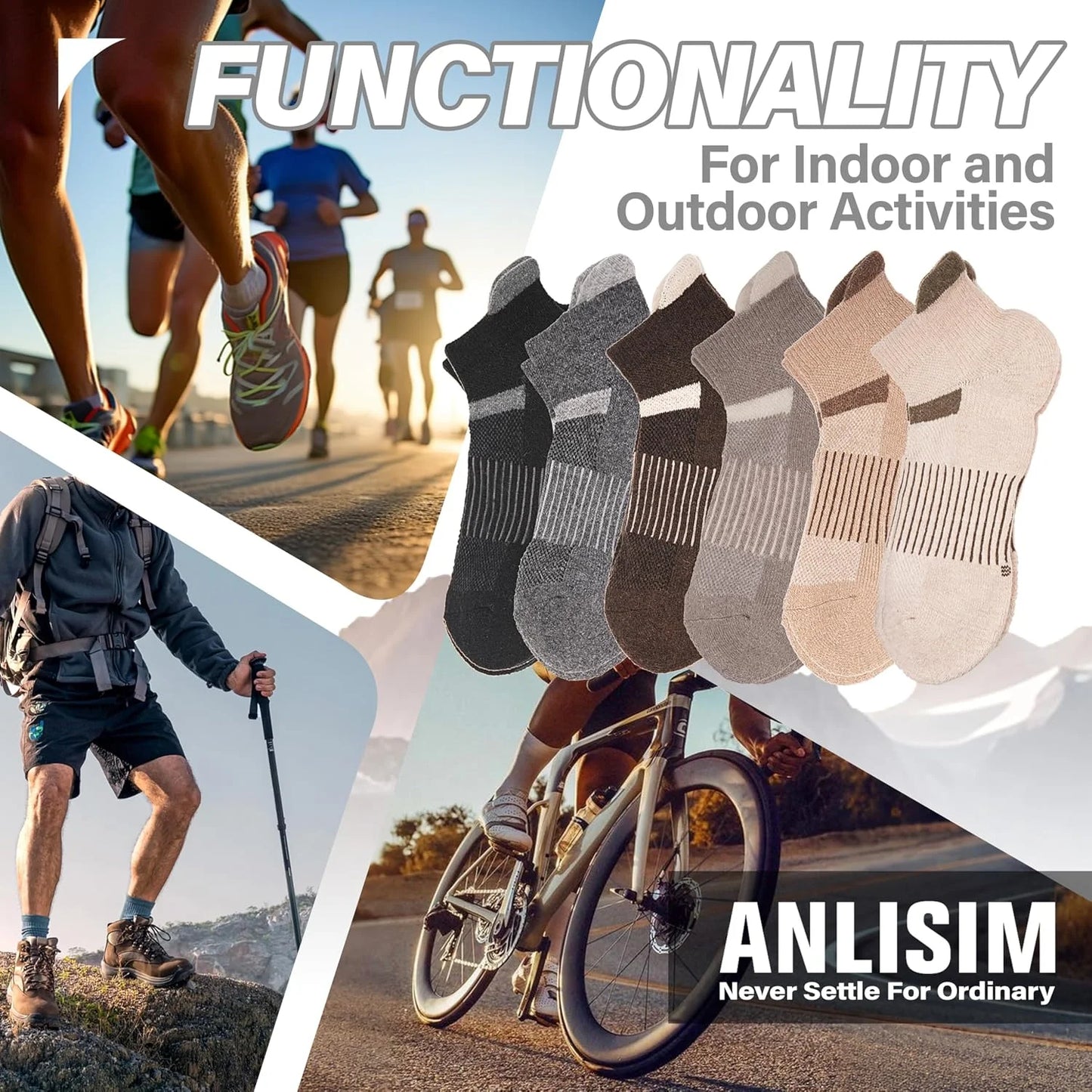 Anlisim Merino Wool Ankle Running Hiking Socks for Women and Men