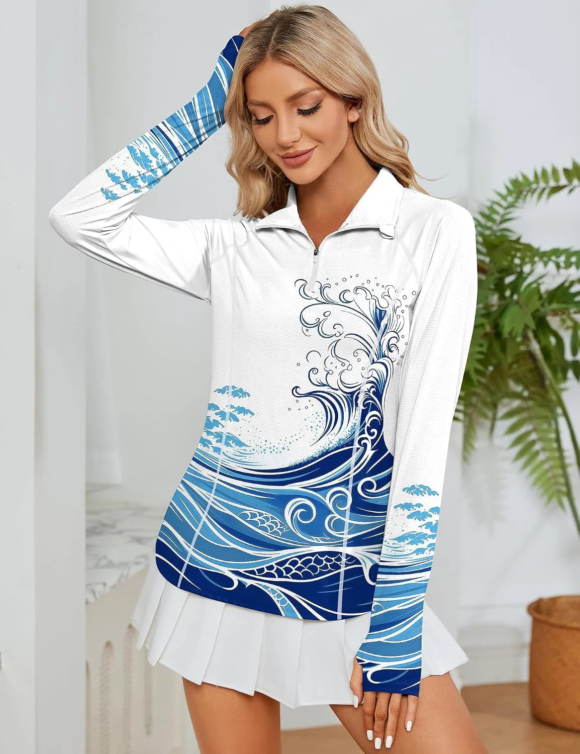 LOMON Women Long Sleeve Shirts Sun Protection 1/4 Zip Summer Quick Dry Hiking Shirts Quarter Zip Pullover for Women