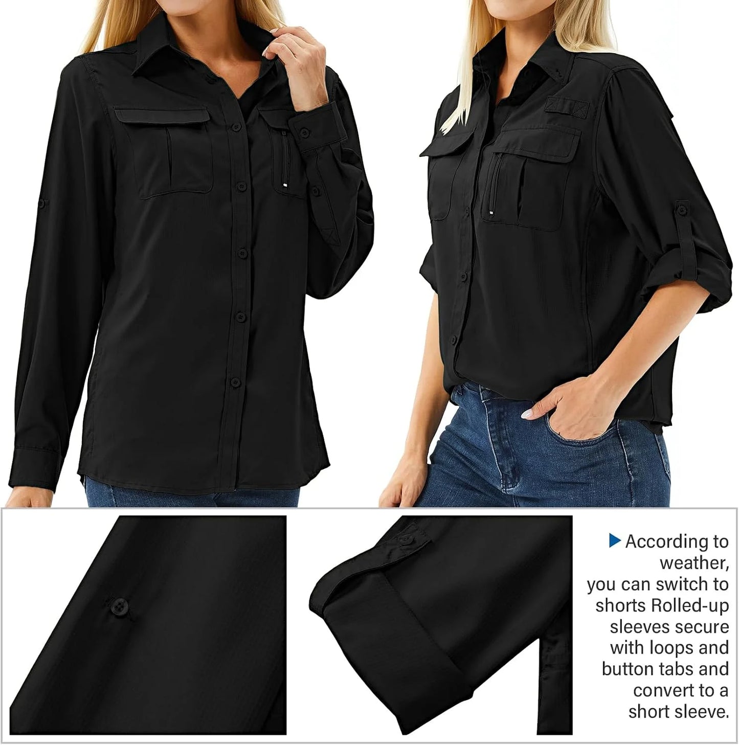 Women's UPF 50 Long Sleeve Sun Protection Safari Fish Hiking Shirts