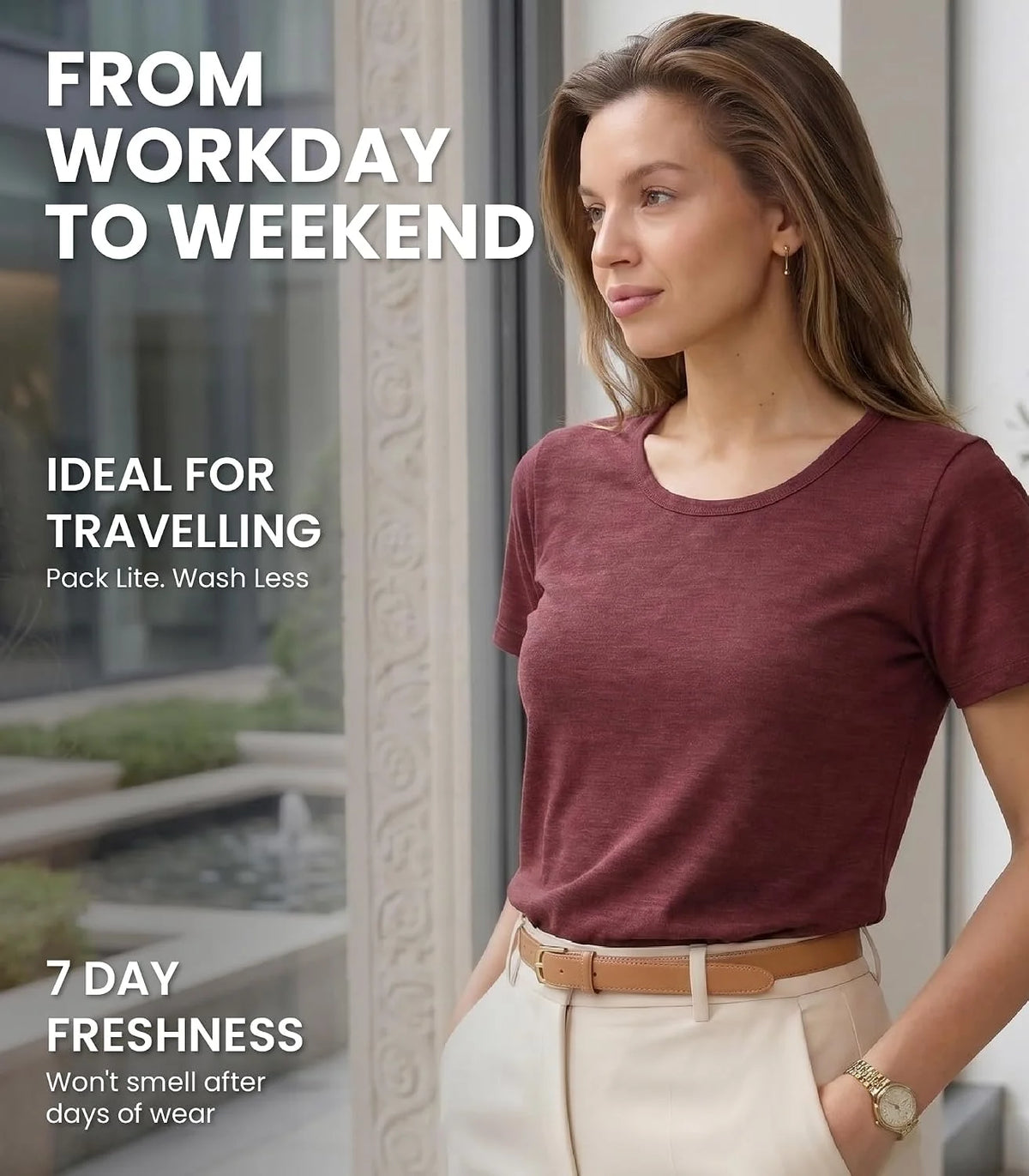 100% Merino Wool Shirt Women - Short Sleeve Tee Base Layer Top Undershirt