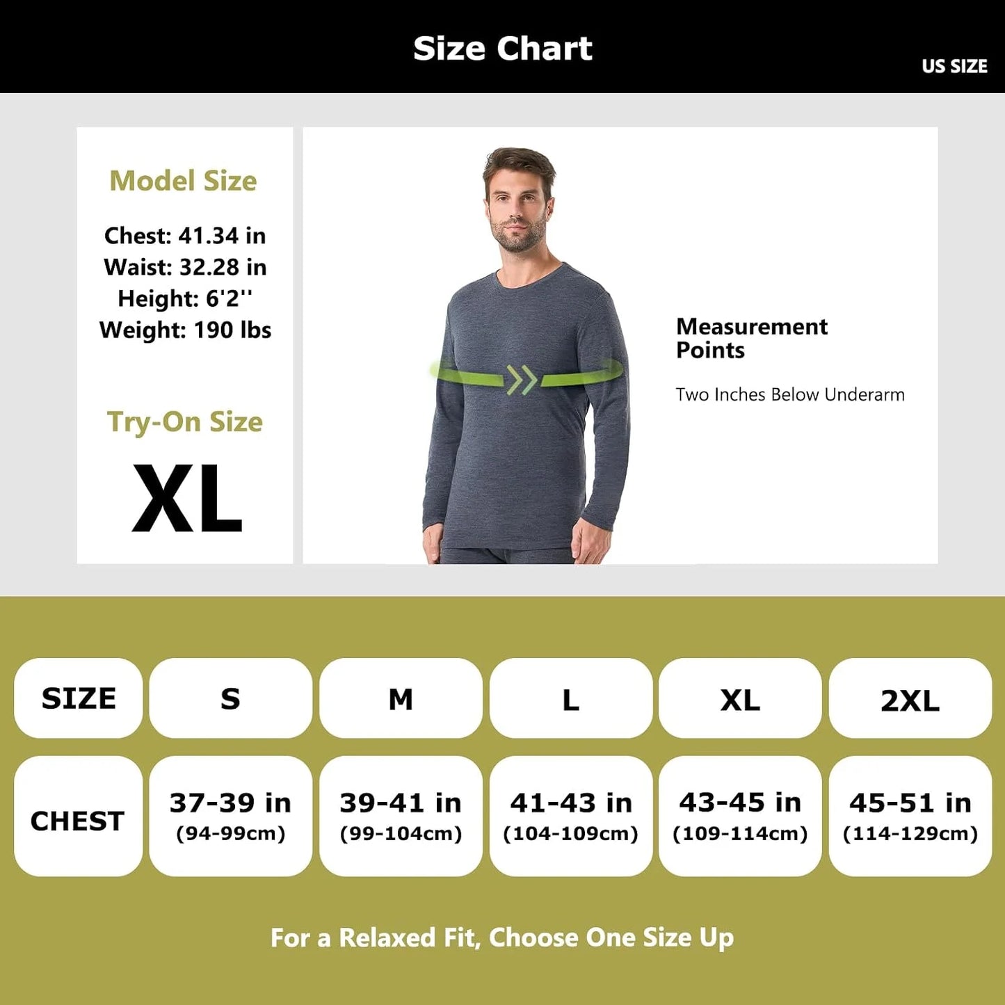 100% Merino Wool Base Layer for Men Long Sleeve Crew Neck Thermal Shirt
