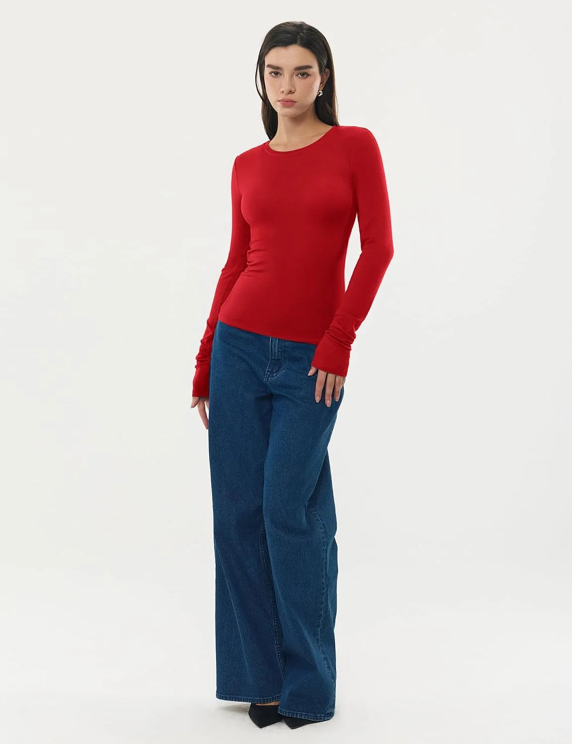 Women's Merino Wool Blend Shirts Long Sleeve Tops Crew Neck Fitted Basic Tee Cozy Embrace Collection