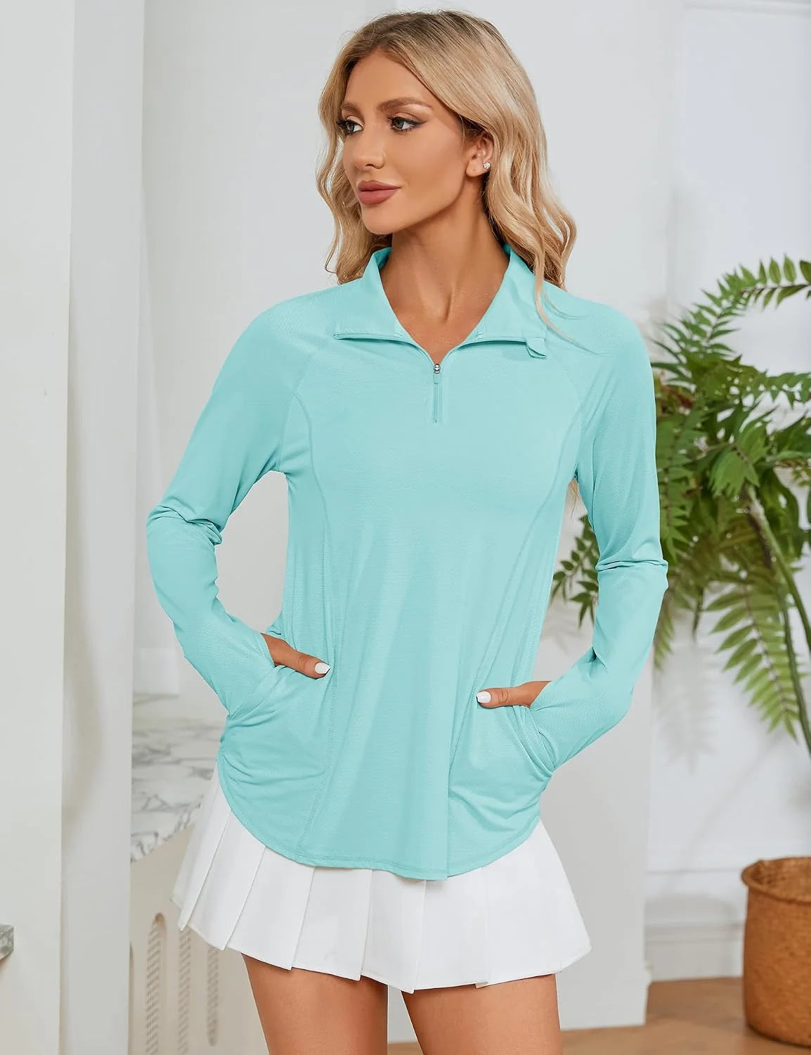 LOMON Women Long Sleeve Shirts Sun Protection 1/4 Zip Summer Quick Dry Hiking Shirts Quarter Zip Pullover for Women