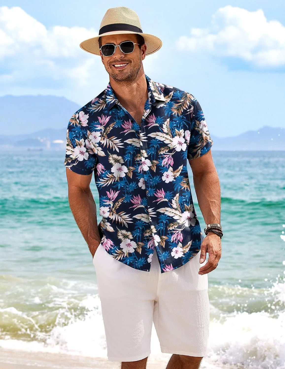 COOFANDY Men's Linen Shirts Short Sleeve Casual Shirts Button Down Shirt for Men Beach Summer Wedding Shirt