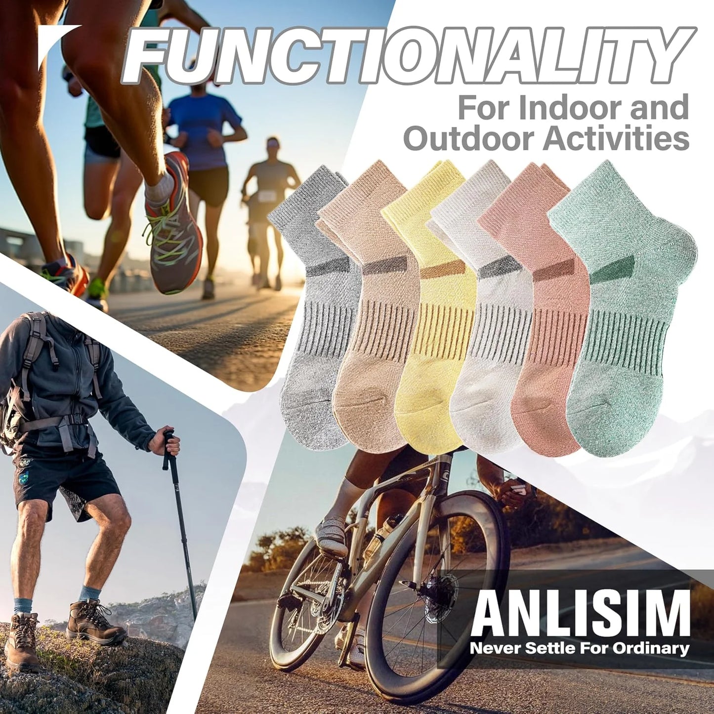 Anlisim Merino Wool Ankle Running Hiking Socks for Women and Men
