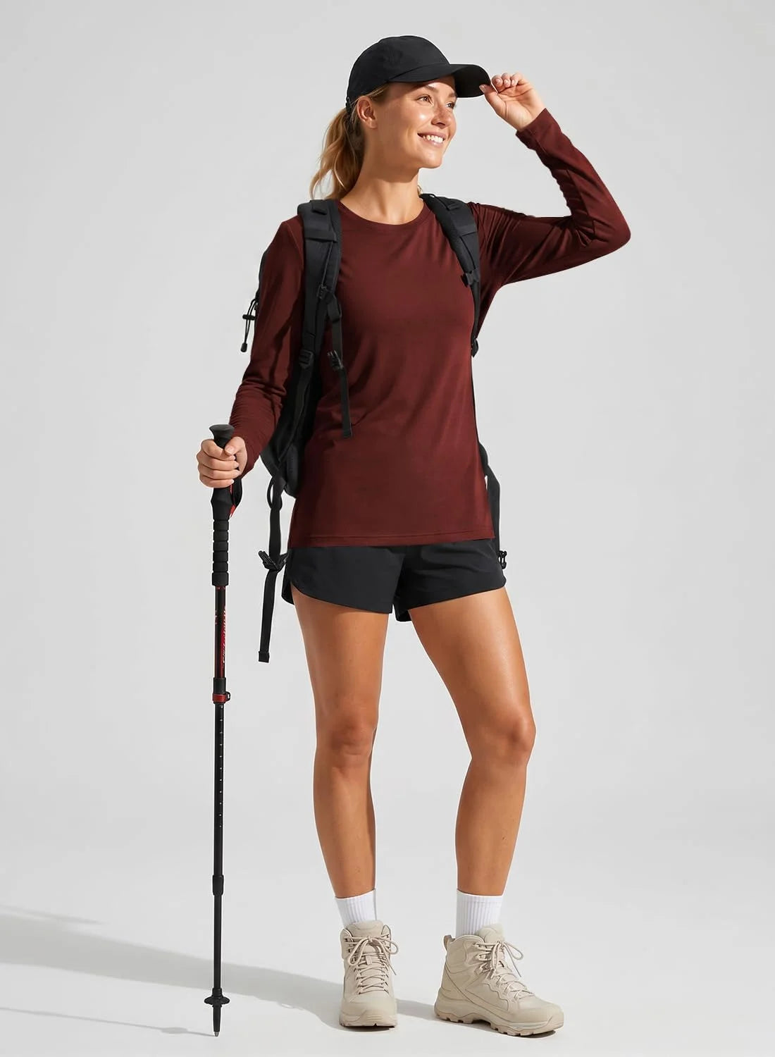 Merino Wool Shirt Women Lightweight Breathable Basic Tees Long Sleeve Sun Protection Shirts