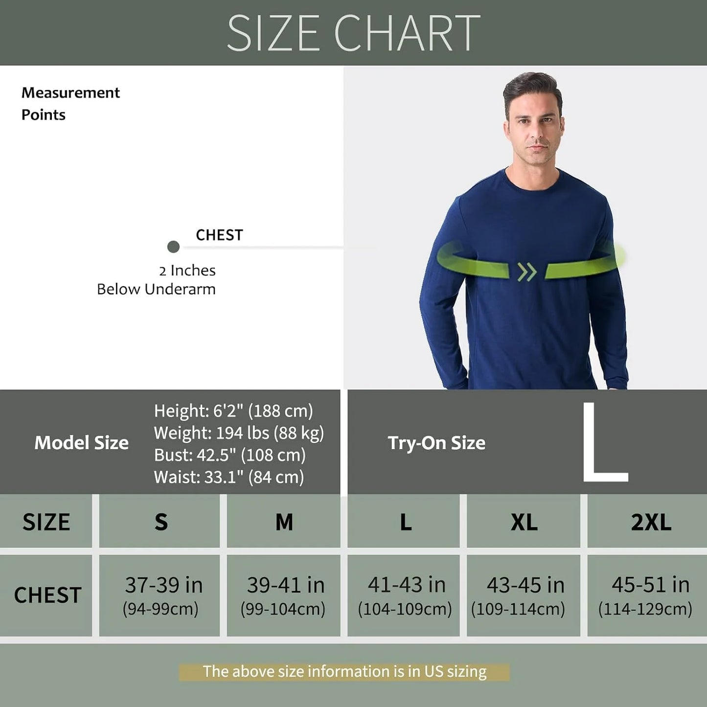 100% Merino Wool Base Layer for Men Long Sleeve Crew Neck Thermal Shirt