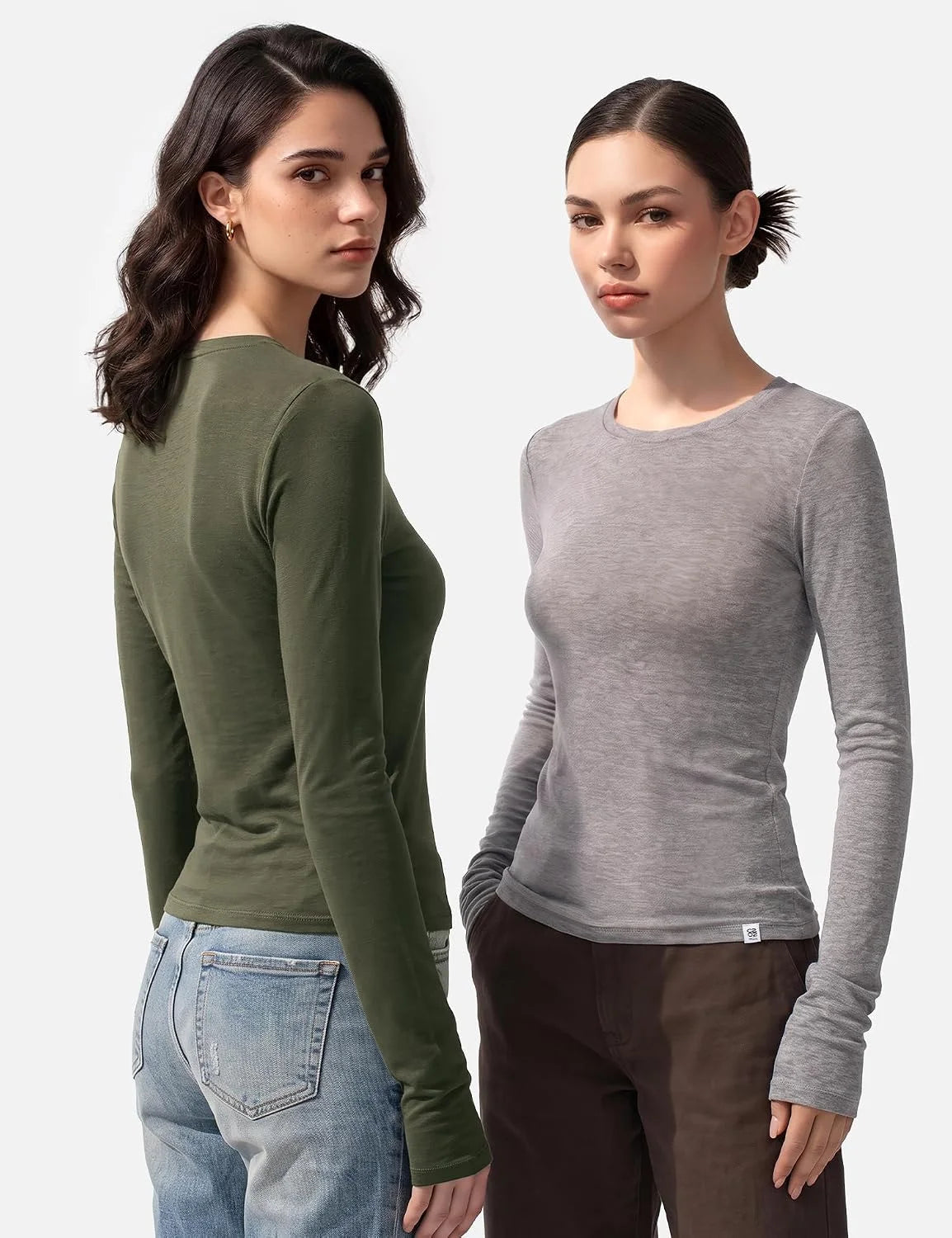 Women's Merino Wool Blend Shirts Long Sleeve Tops Crew Neck Fitted Basic Tee Cozy Embrace Collection