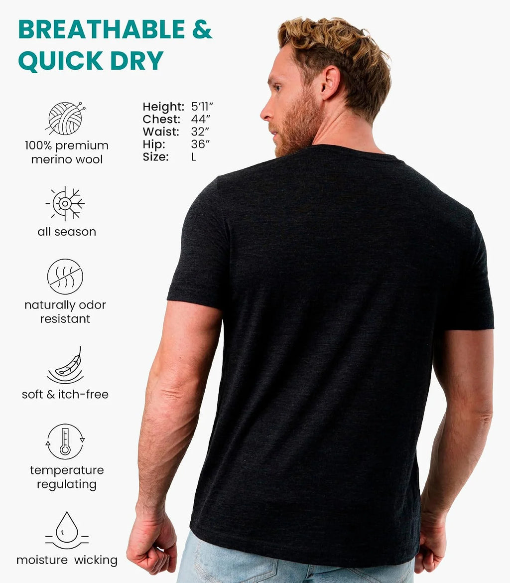 100% Merino Wool T-Shirt Men - Base Layer Top Undershirt with Hiking Socks