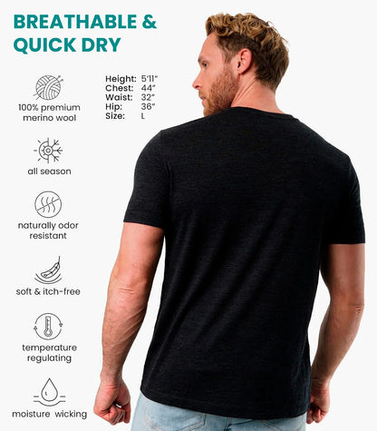 100% Merino Wool T-Shirt Men - Base Layer Top Undershirt with Hiking Socks