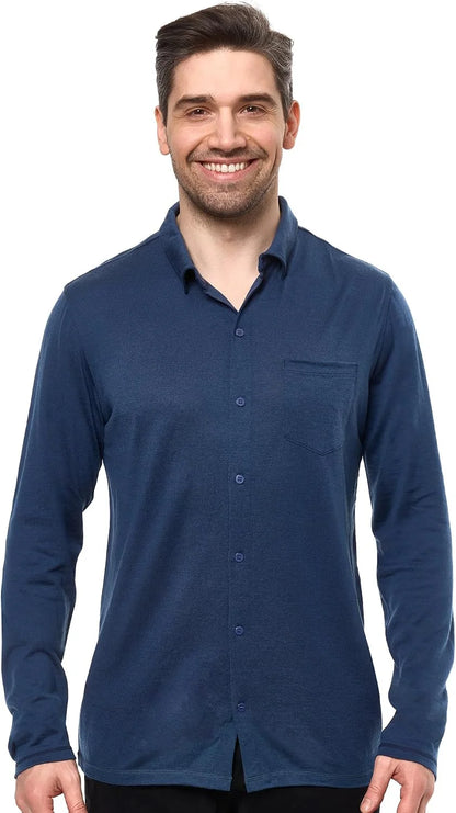100% Merino Wool Button Up Shirt Men - Long & Short Sleeve Breathable