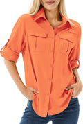 Women's UPF 50 Long Sleeve Sun Protection Safari Fish Hiking Shirts