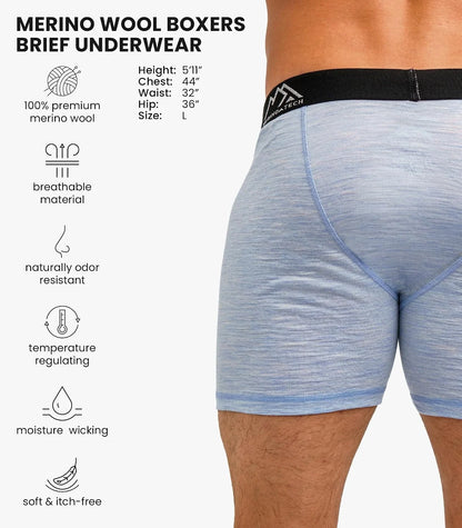 100% Merino Wool Underwear Mens - 1-2 Pack Boxer Briefs for Men 17.5um