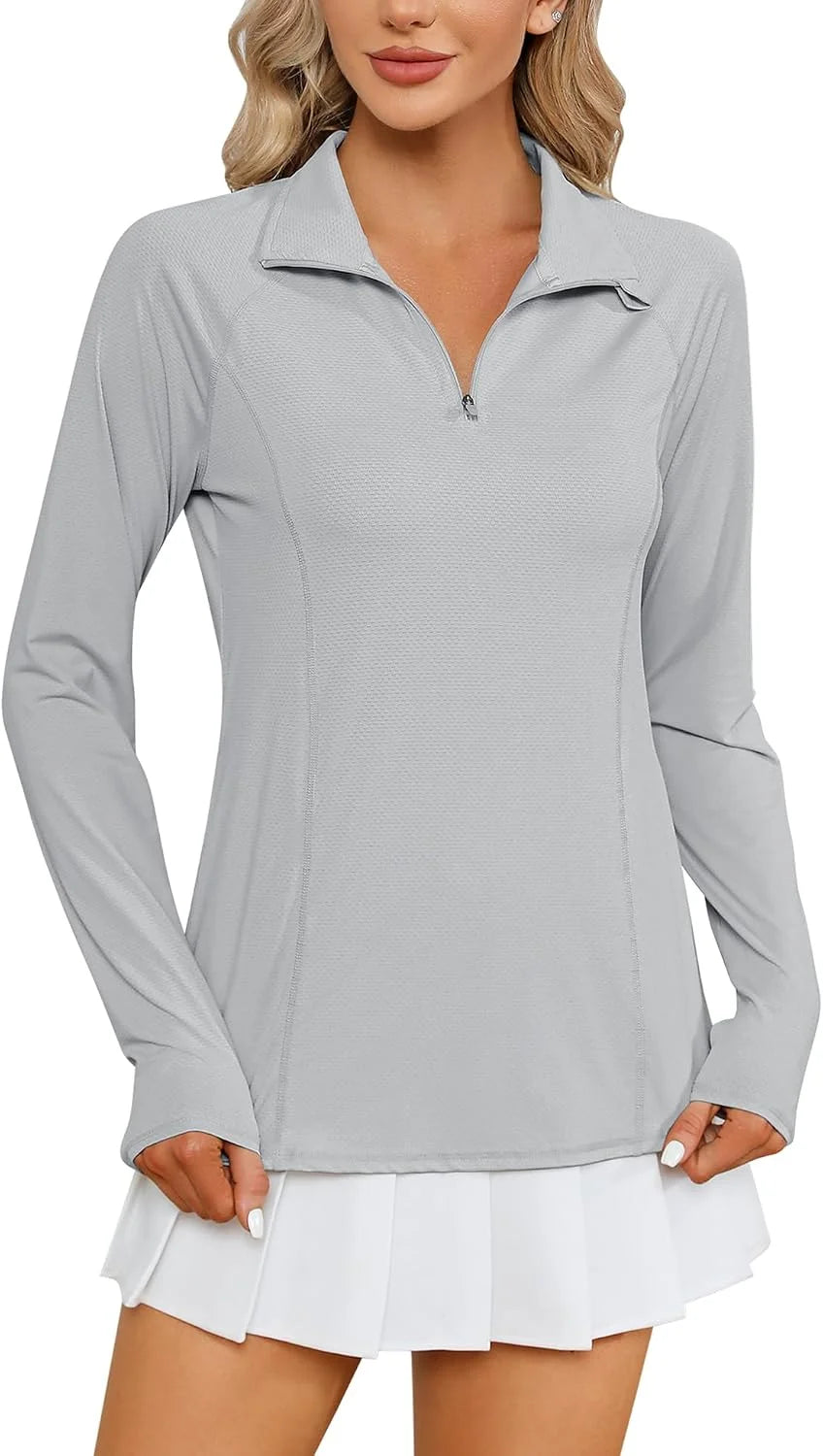 LOMON Women Long Sleeve Shirts Sun Protection 1/4 Zip Summer Quick Dry Hiking Shirts Quarter Zip Pullover for Women