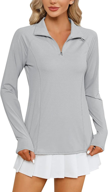 LOMON Women Long Sleeve Shirts Sun Protection 1/4 Zip Summer Quick Dry Hiking Shirts Quarter Zip Pullover for Women