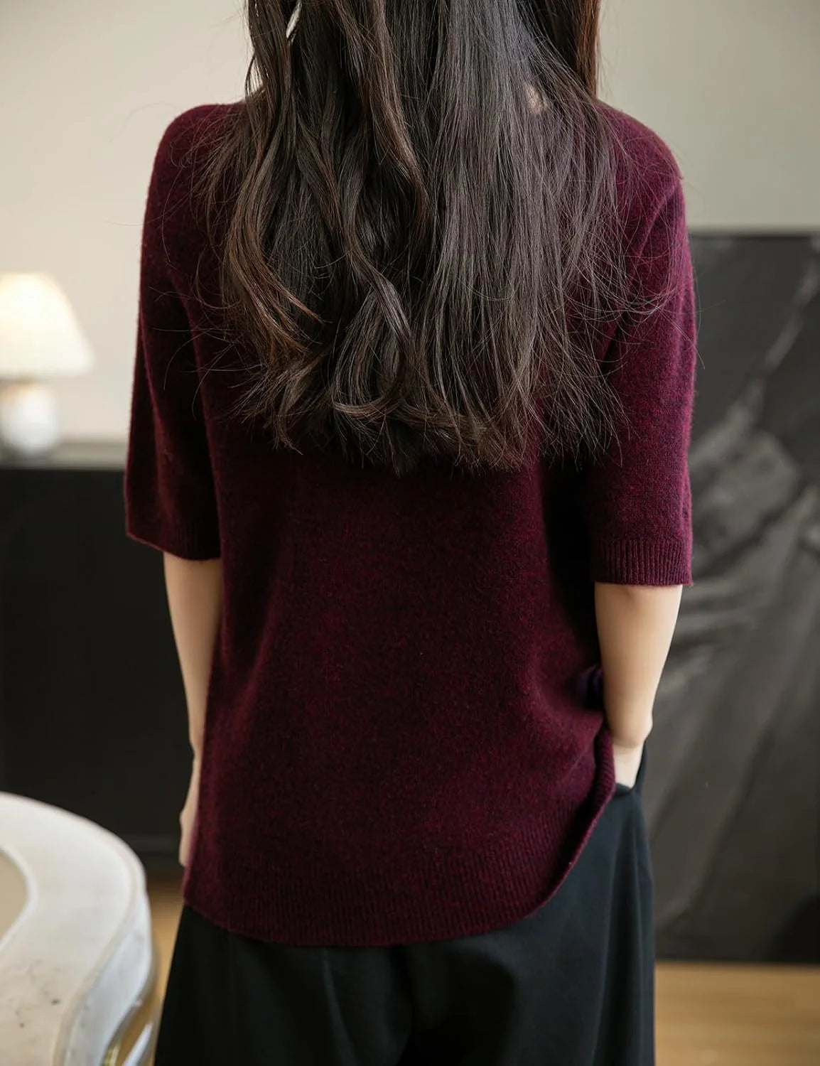 Chanyarn Women's 100% Merino Wool Spring Fall Winter First-Line Ready to Wear Seamless Knit Crewneck Short Sleeve Sweater