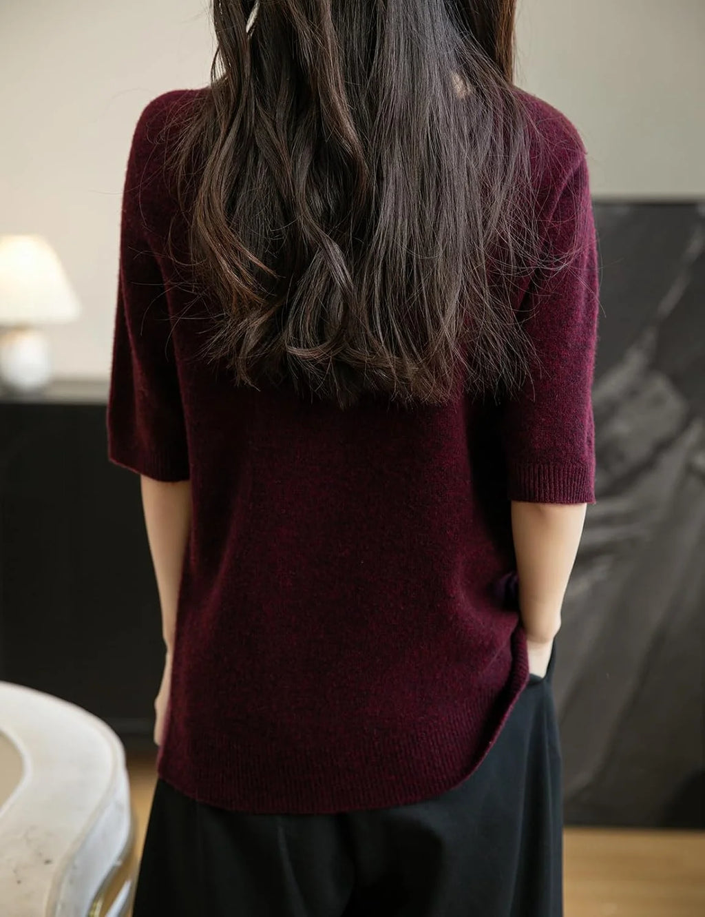 Chanyarn Women's 100% Merino Wool Spring Fall Winter First-Line Ready to Wear Seamless Knit Crewneck Short Sleeve Sweater