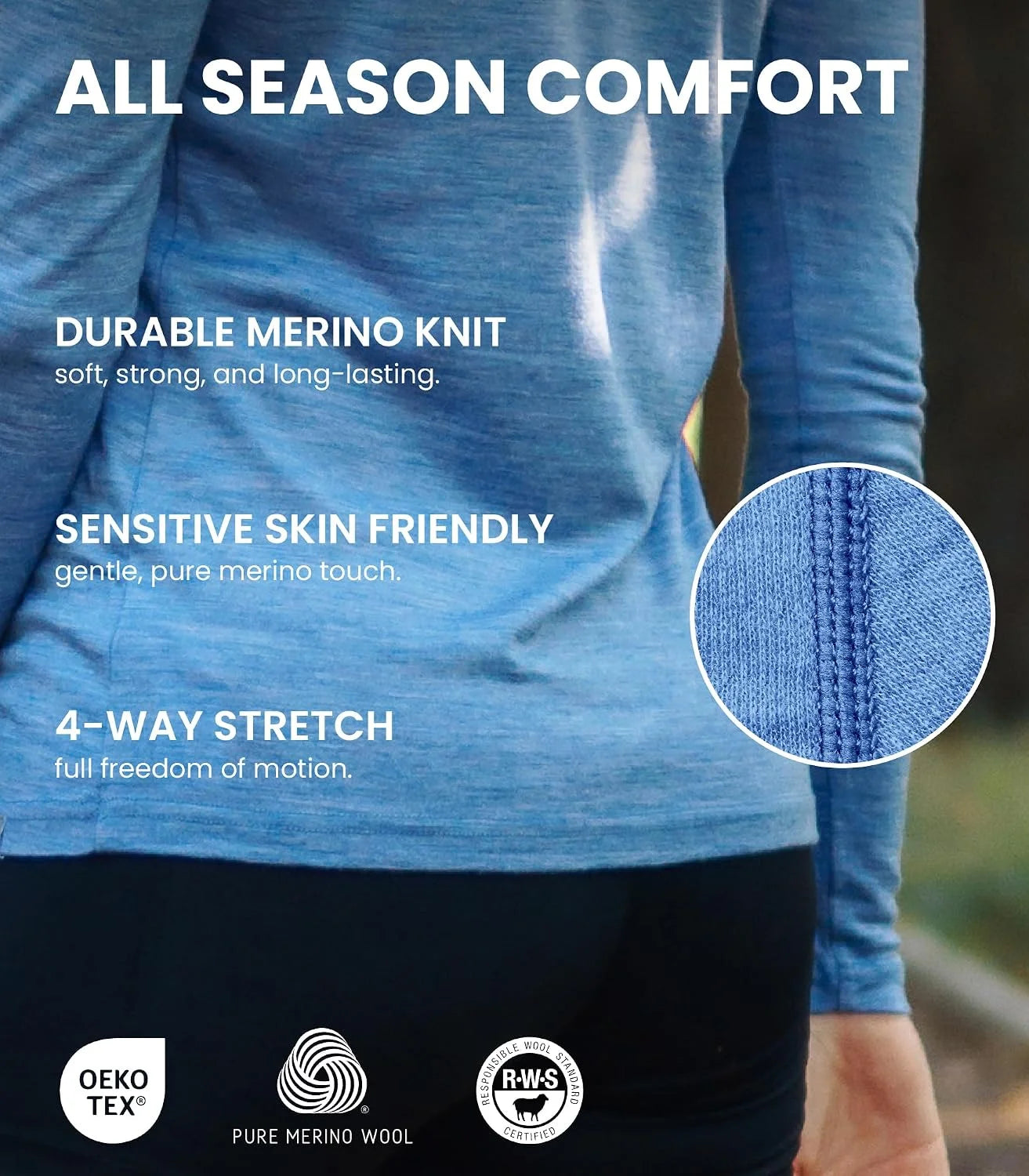 100% Merino Wool Base Layer Women Set - Thermal Underwear Women Top, Bottom