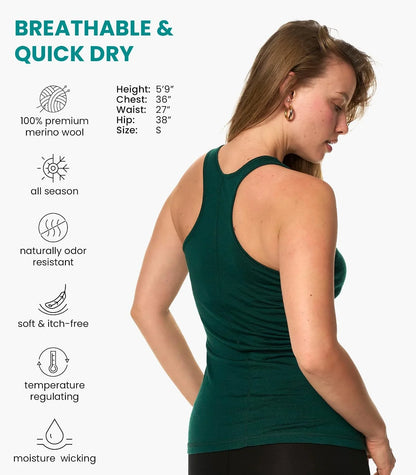 100% Merino Wool Tank Top Women - Active Sleeveless Undershirt Base Layer | Lightweight, Breathable Merino Wool Thermal, Naturally Anti-Odor, Moisture-Wicking Basic Top, Ideal for Hiking, Travel