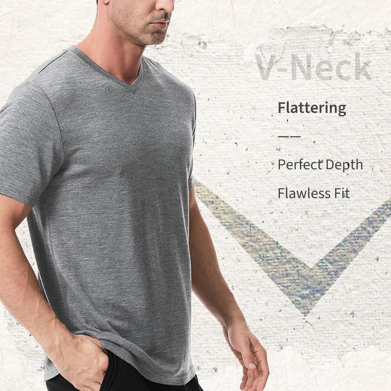 Merino Protect 100% Merino Wool V-Neck T Shirts for Men Odor Resistance Base Layer Hiking Travel T-Shirt Soft Undershirt