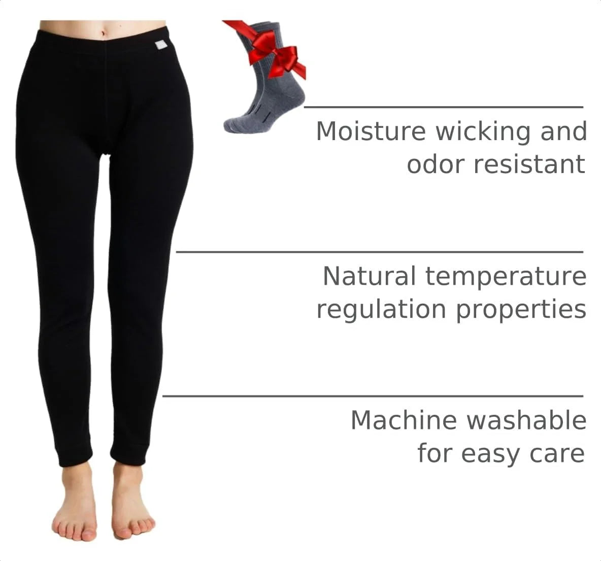 100% Merino Wool Base Layer Women Pants - Thermal Leggings Underwear