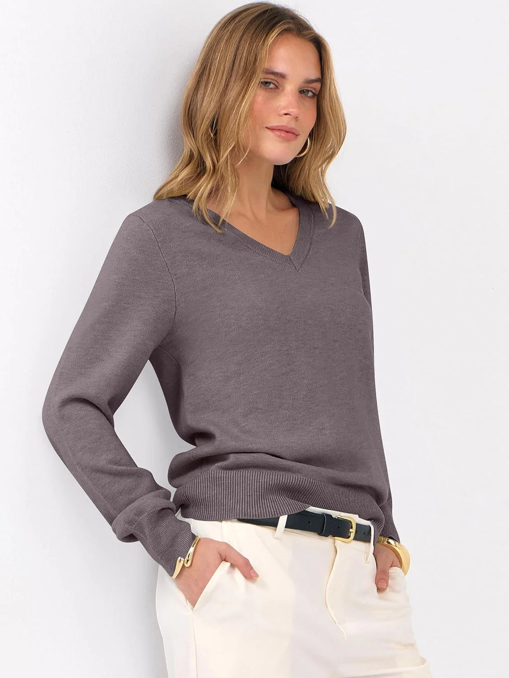 ANRABESS Women’s Fall Long Sleeve V Neck Light Sweaters