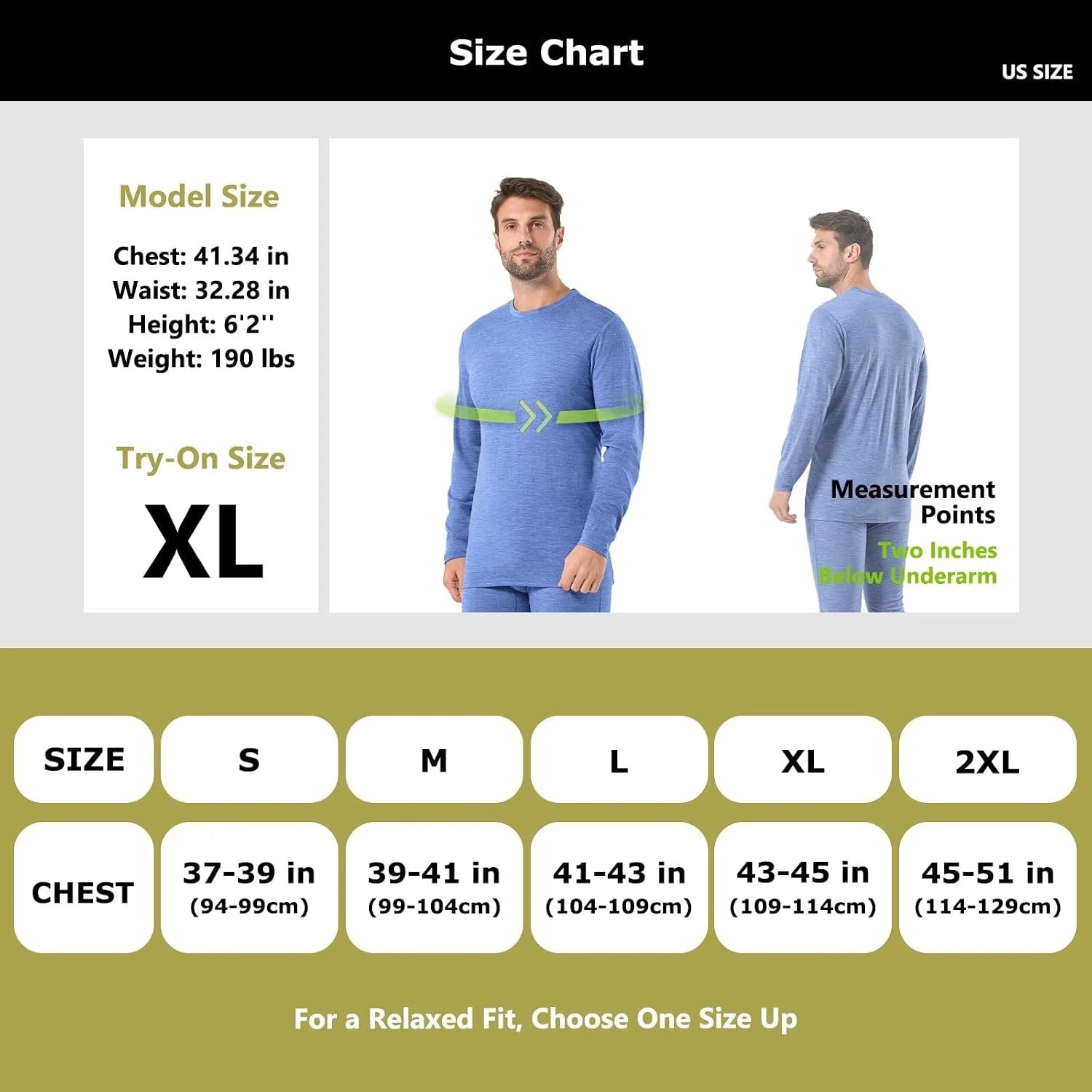 100% Merino Wool Base Layer for Men Long Sleeve Crew Neck Thermal Shirt