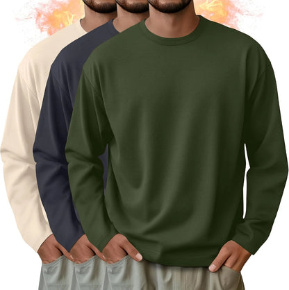 3 Pack Mens Long Sleeve Thermal Shirts Crew Neck Tops