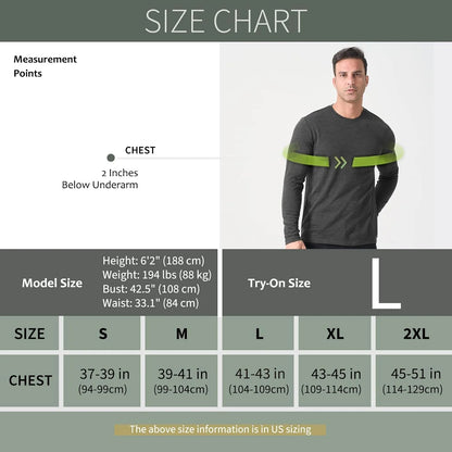 100% Merino Wool Base Layer for Men Long Sleeve Crew Neck Thermal Shirt