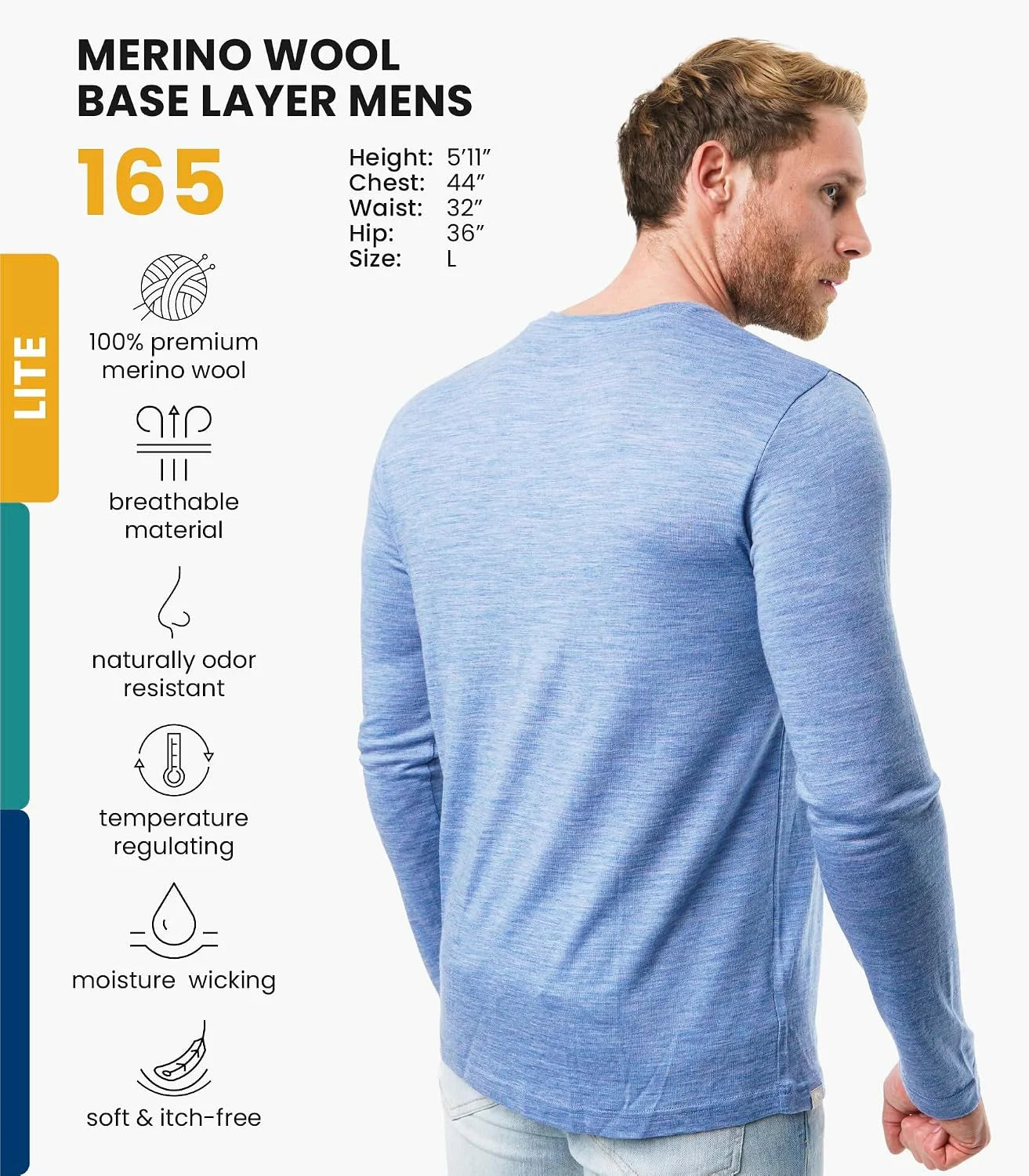 100% Merino Wool Base Layer Mens - Long Sleeve Thermal Shirts with Socks