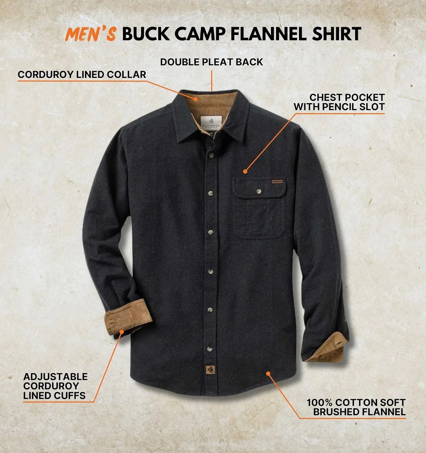 Legendary Whitetails Mens Flannel Long Sleeve Button Down 100% Cotton Shirt