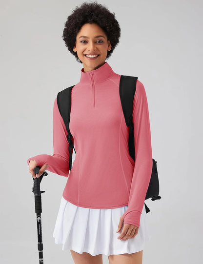 LOMON Women Long Sleeve Shirts Sun Protection 1/4 Zip Summer Quick Dry Hiking Shirts Quarter Zip Pullover for Women