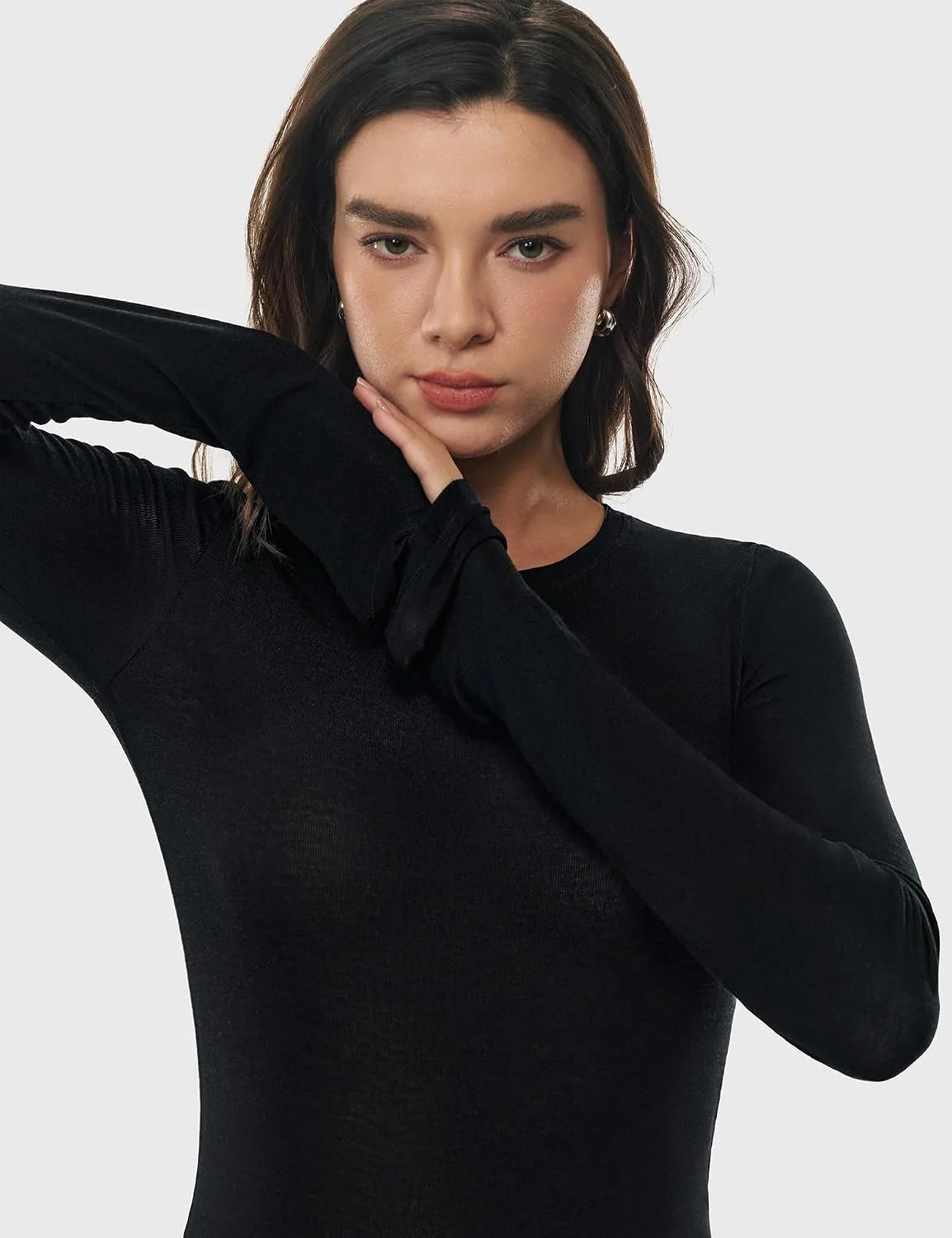 Women's Merino Wool Blend Shirts Long Sleeve Tops Crew Neck Fitted Basic Tee Cozy Embrace Collection