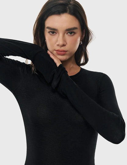 Women's Merino Wool Blend Shirts Long Sleeve Tops Crew Neck Fitted Basic Tee Cozy Embrace Collection