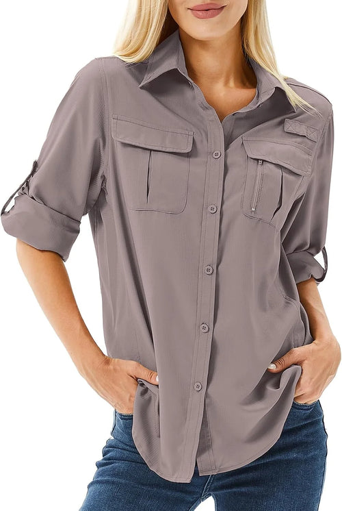 Women's UPF 50 Long Sleeve Sun Protection Safari Fish Hiking Shirts
