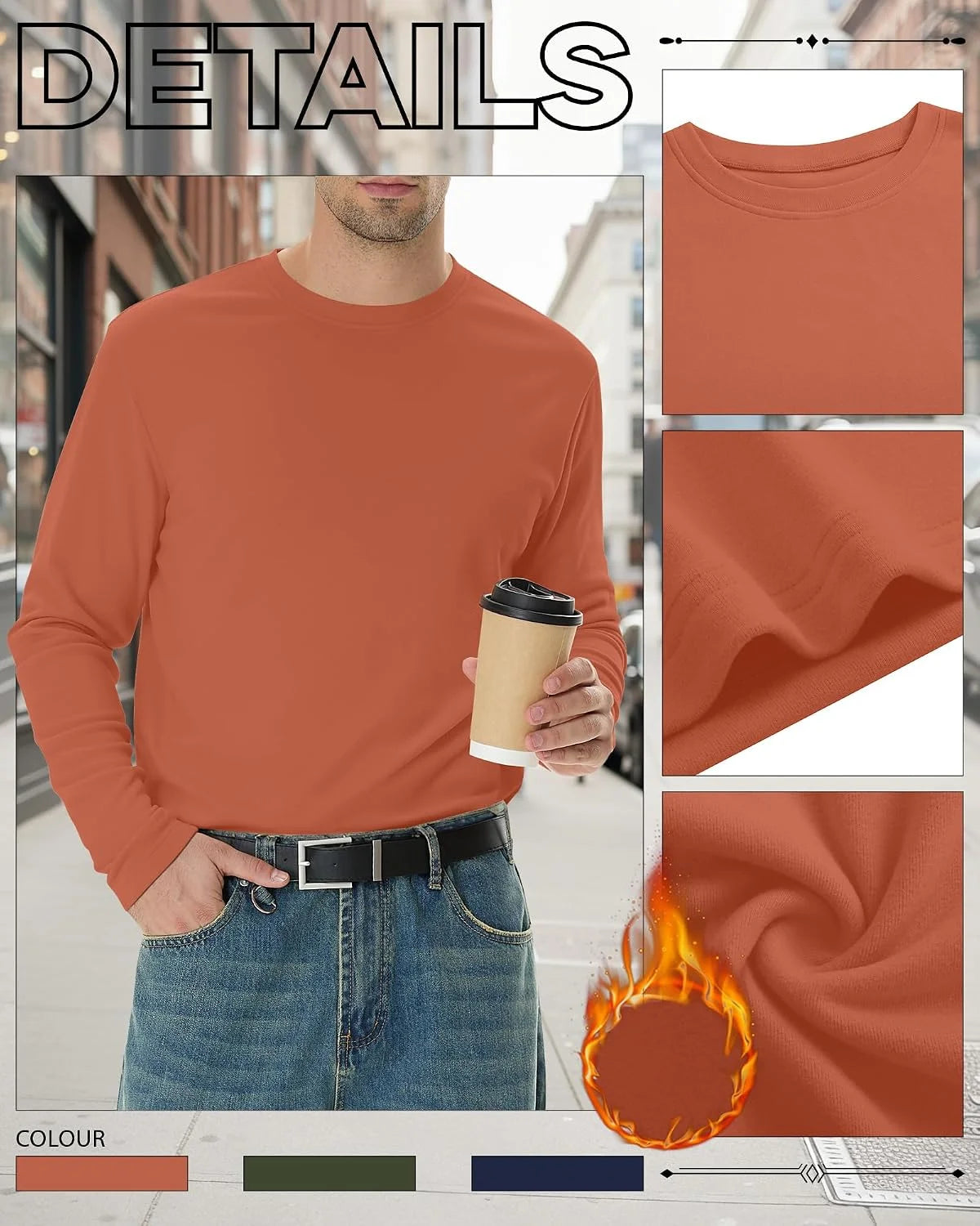3 Pack Mens Long Sleeve Thermal Shirts Crew Neck Tops