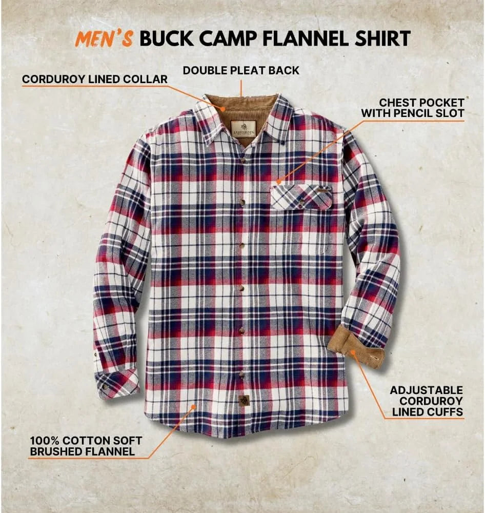 Legendary Whitetails Mens Flannel Long Sleeve Button Down 100% Cotton Shirt