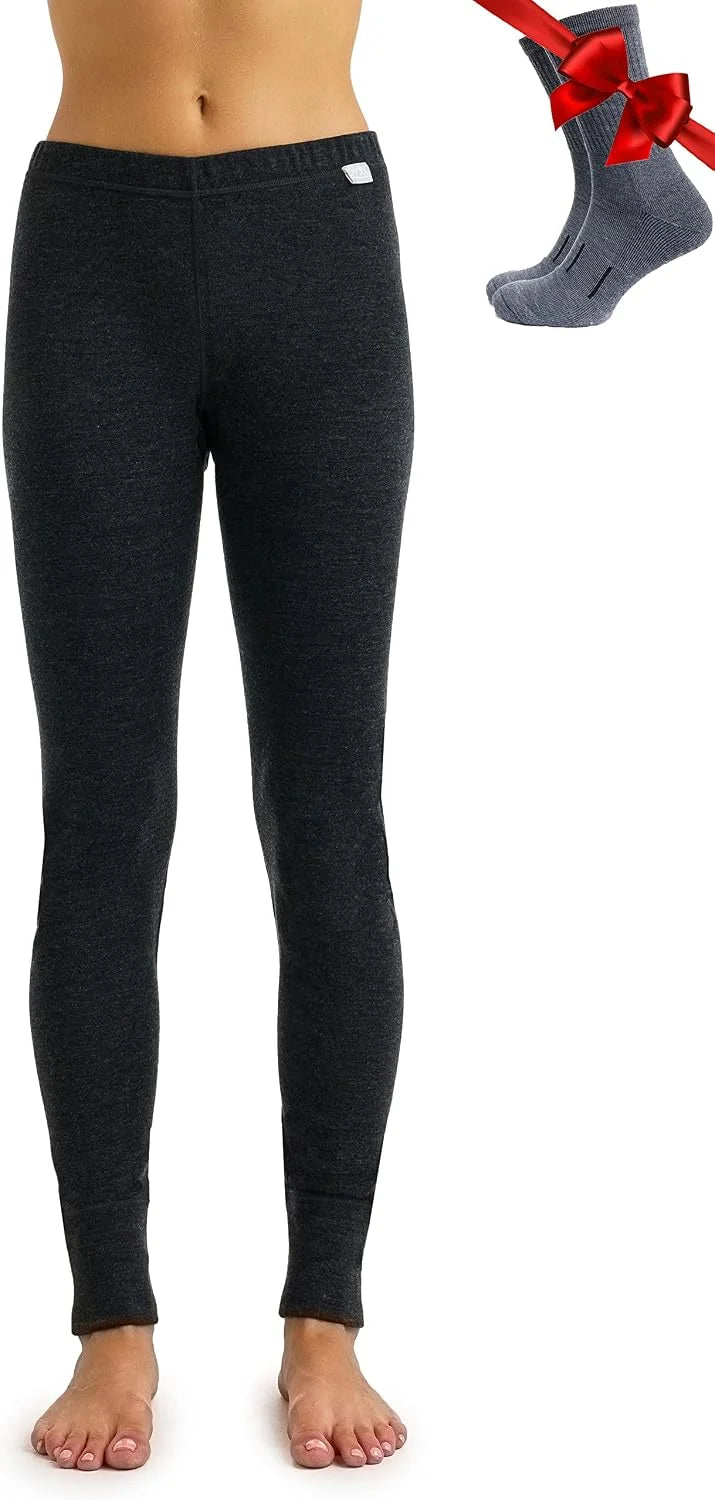 100% Merino Wool Base Layer Women Pants - Thermal Leggings Underwear | Lightweight, Midweight, Heavyweight Base Layer, Breathable Pants, Odor-Resistant, Ideal for Hiking, Skiing, Cold Weather