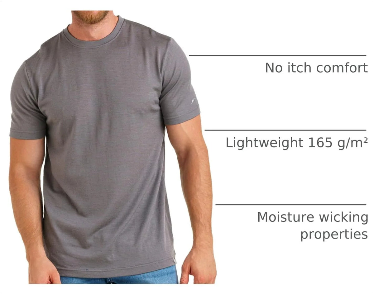 100% Merino Wool T-Shirt Men - Short Sleeve Undershirt Base Layer Top