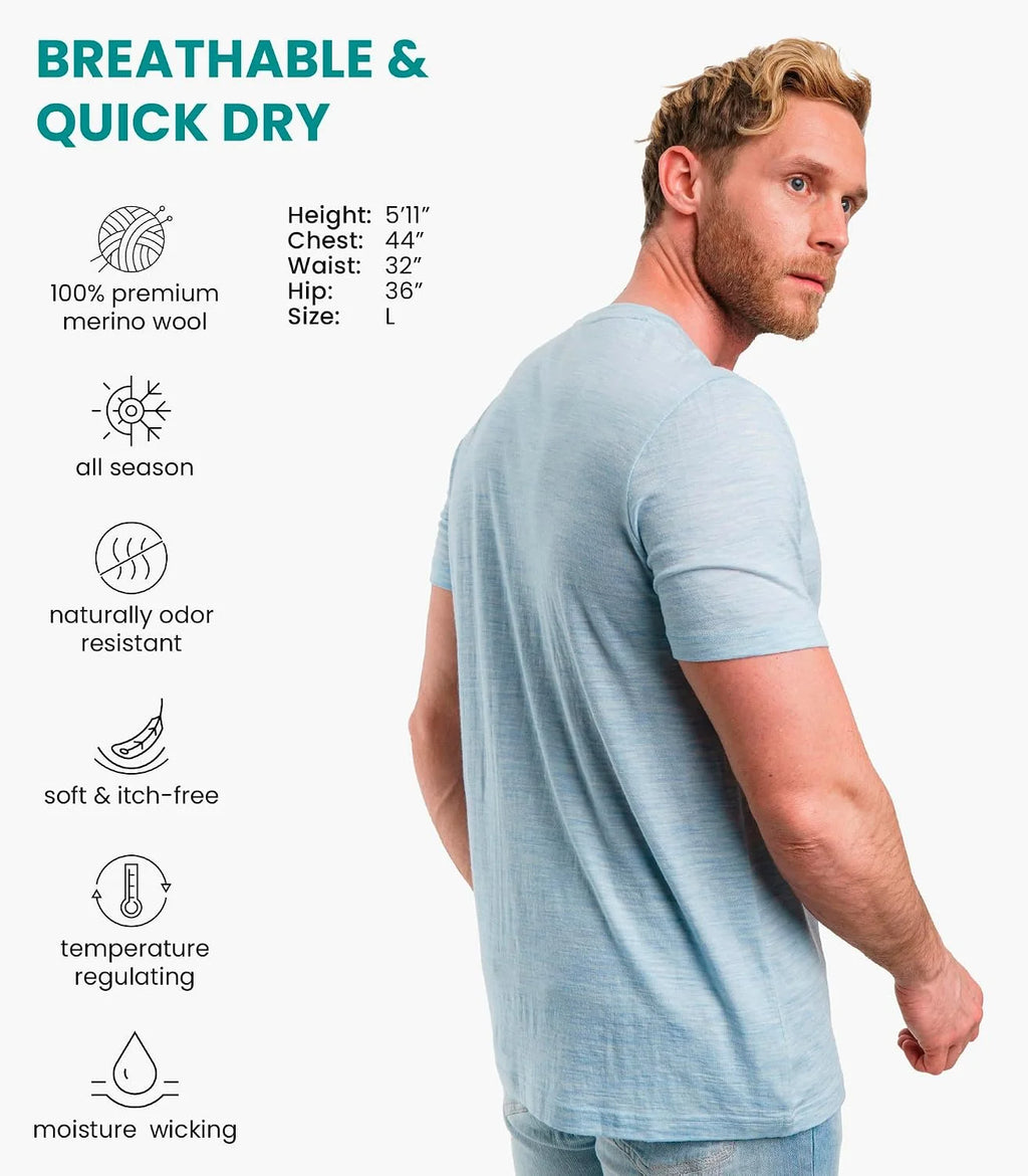 100% Merino Wool T-Shirt Men - Short Sleeve Undershirt Base Layer Top